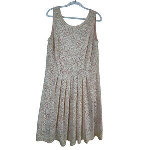 Pink White Floral Lace Cocktail Dress Sharagano Plus Size 18W Boho Feminine Boho